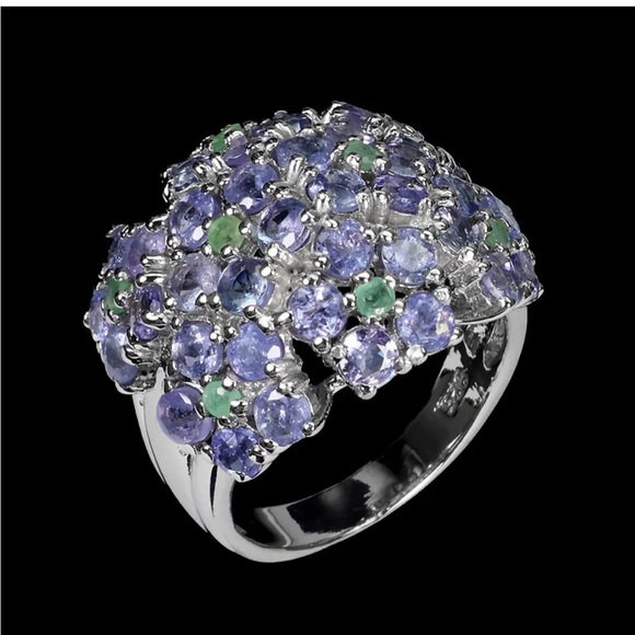 Ring Size 8.5 Round Blue Tanzanite 3 mm Emerald 925 Sterling Silver - Picture 3 of 3